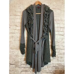 Colour Works Sweater Womens Medium Ruffle Open Front Cardigan Artsy Lagenlook